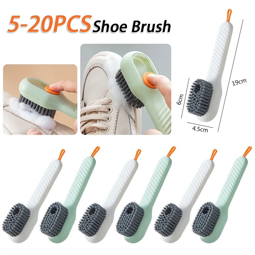 5-20pcs Automatic Liquid Shoe Laundry Brush Soft Bristles Long Handle Shoe Brush Cleaners Multifunctional for Kitchen Bathroom