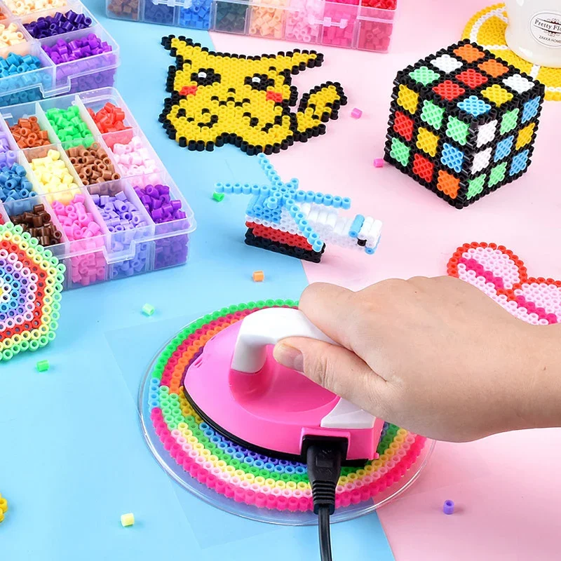 Kit de brinquedos perler 72 cores, 39000 peças 5mm/2.6mm, hama contas 3d quebra-cabeça diy brinquedos criativos artesanatos presentes