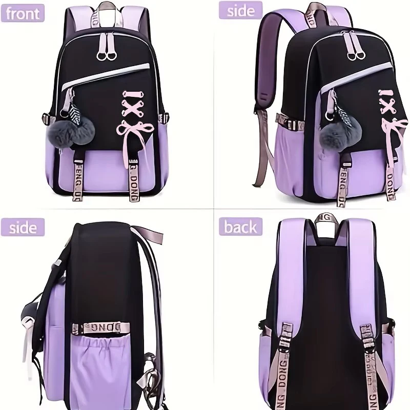 귀여운 플러시 펜던트와 대용량 Schoolbag 귀여운 소녀 배낭 방수 나일론 패브릭 Bookbag 어린이 청소년 학생