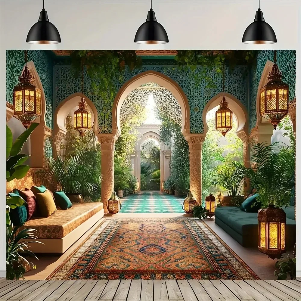 Vibrant Luxurious Moroccan Palace Tapestry Elegant Arab Courtyard Wall Decor Aesthetic Backdrop for Party Decoration