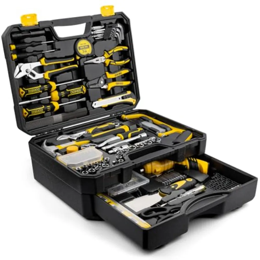 

219-Piece Home Tool Set with 3.6V Electric Screwdriver General Household Tool Kit in Drawer Toolbox for DIY Furniture Assembly