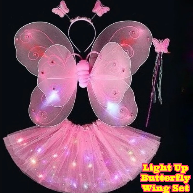 Light Up Angel Butterfly Wing Back Decor Magic Wand Fairy Skirt Stage Costume Party Performance Outfit Festival Luminous Cosplay
