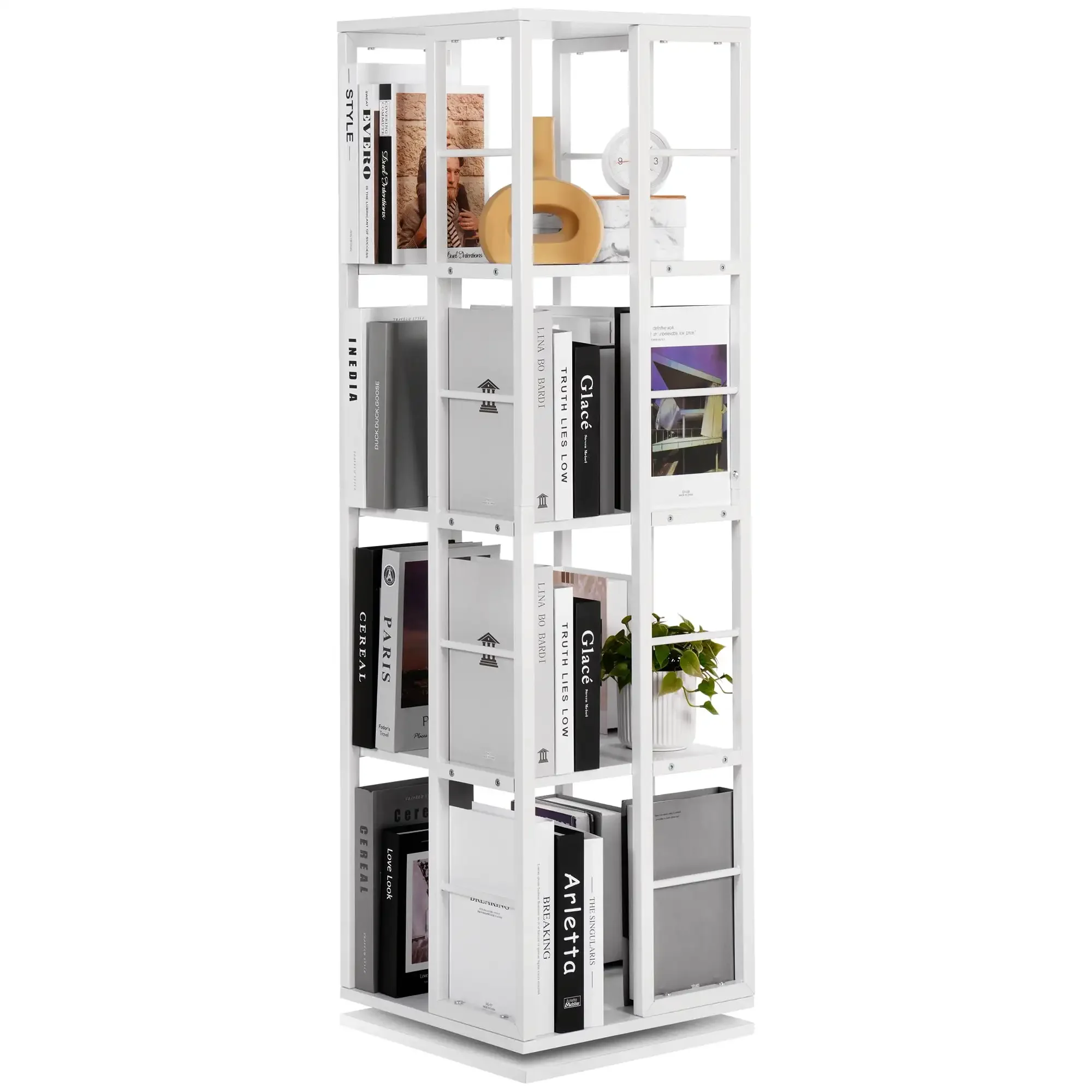 

4-Tier 360 Revolving Bookcase Square Spinning Bookshelf Corner Bookshelf Organizer Storage Rack for Small Space,Bedroom