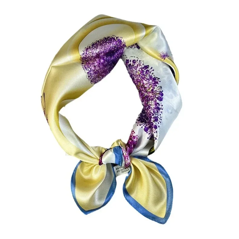 Petit foulard carré en soie de mûrier imprimé, écharpe en soie polyvalente, bandeau élégant, cheveux en une pièce, été, nouveau