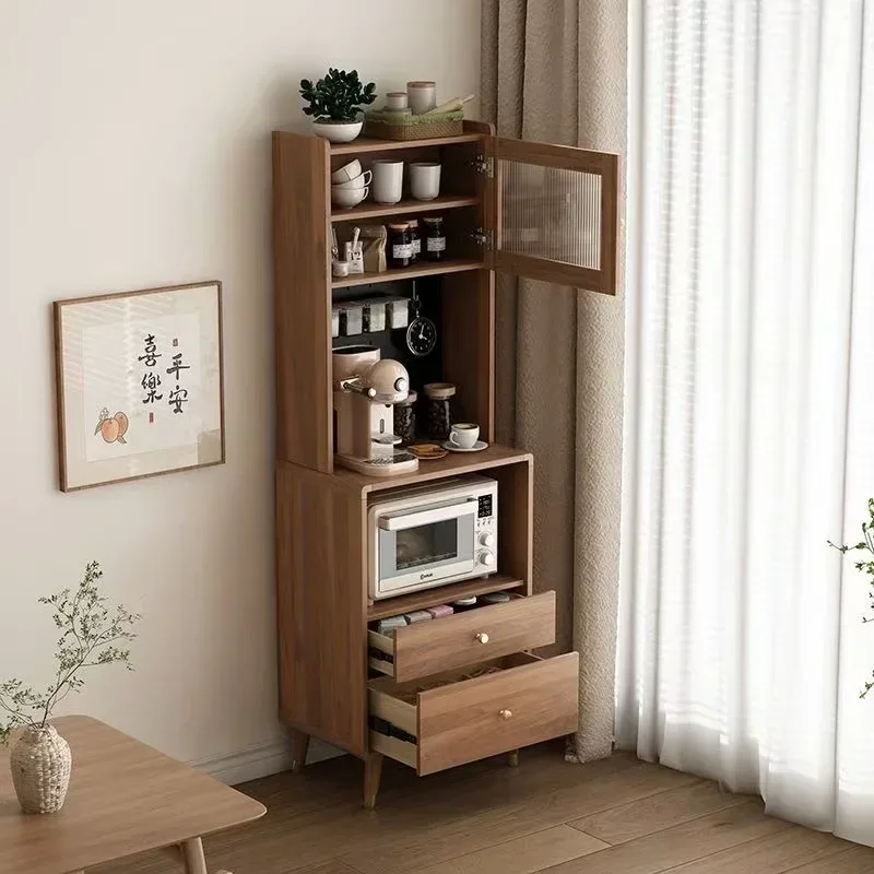 

Wood Freestanding Kitchen Pantry Storage Sideboard, Classical Tall Cabinet with Glass Door and Adjustable Shelves for Kitchen