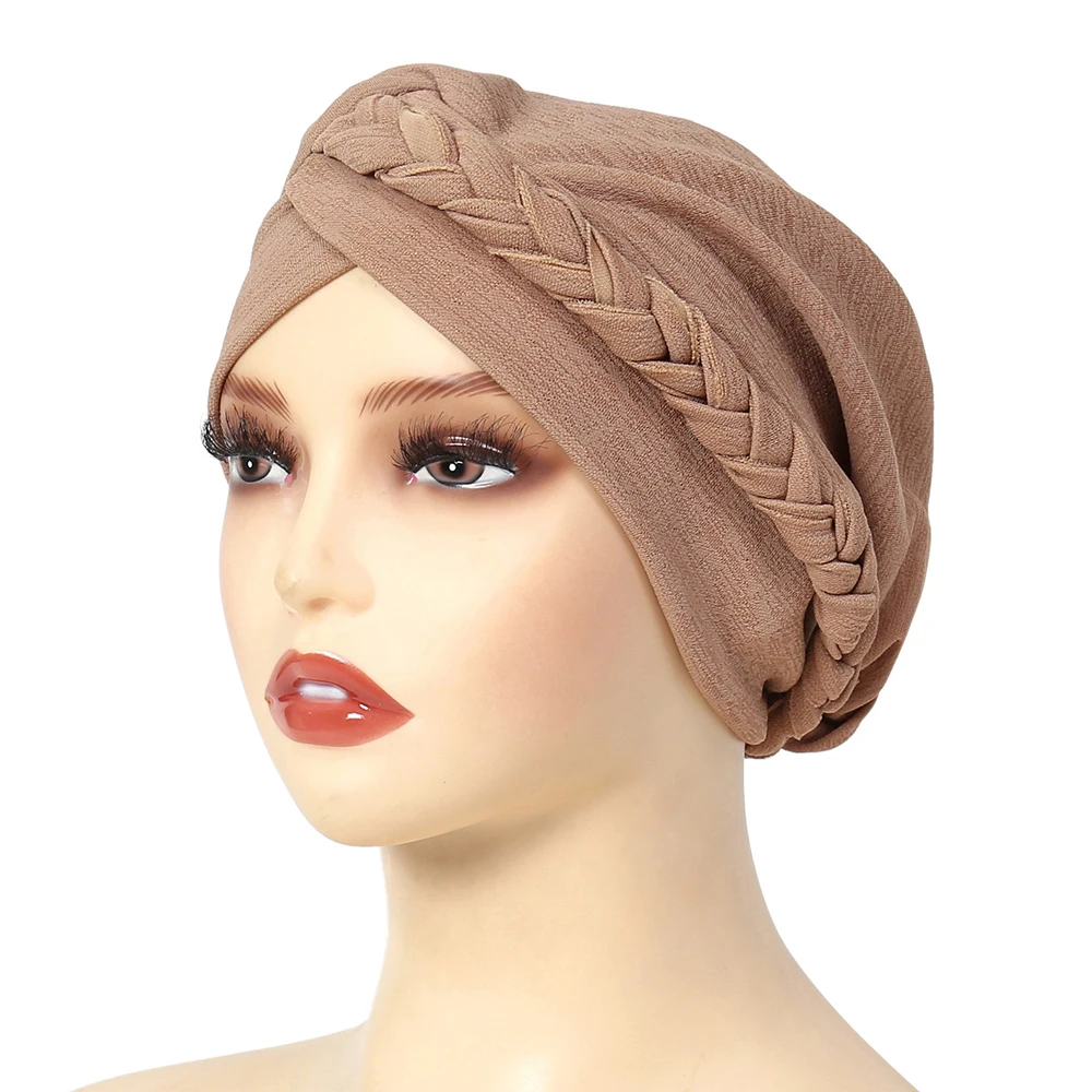 Classic Pink Turban Hat Elegant Twist Braid Women Hijab Spring Autumn Polyester Ladies Hair Cover Cap Headscarf Khaki RIMAIRE