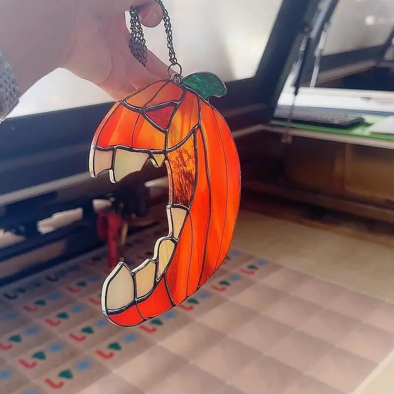 Stained Glass Pumpkin Light Catchers 2D Acrylic Halloween Light Catchers Decor Pumpkin Shape Wall Art Ornaments For Window