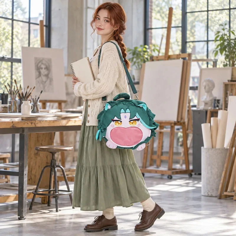 Genshin Impact Xiao Plush Backpack Anime Character Ita Bag Crossbody Shoulder Storage Bag Cute Liyue Yaksha Collectible Fan Gift