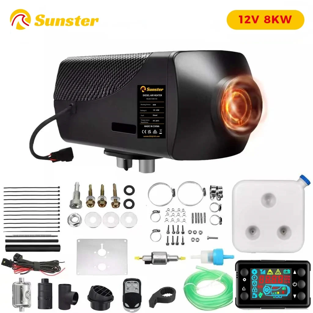 8KW 12V&24V Heater For Car Diesel Air Heater With Silencers LCD Switch For Car Trailer Truck Diesel Parking Heater