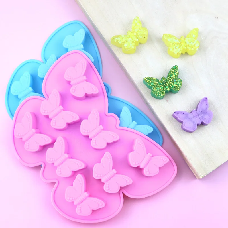 8 Holes Butterfly Silicone Chocolate Mold Summer Ice Cube Mold Drip Glue Tool DIY Baking Candy Pudding Cake Decoration Mold