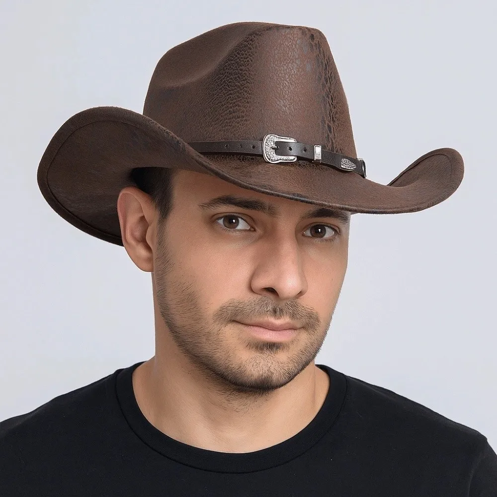 بارد العرقية نمط قبعات رعاة البقر الغربية قبعة واسعة حافة اعوج فارس قبعة البوليستر بلون راعية البقر الجاز قبعة الحماية من الشمس #1