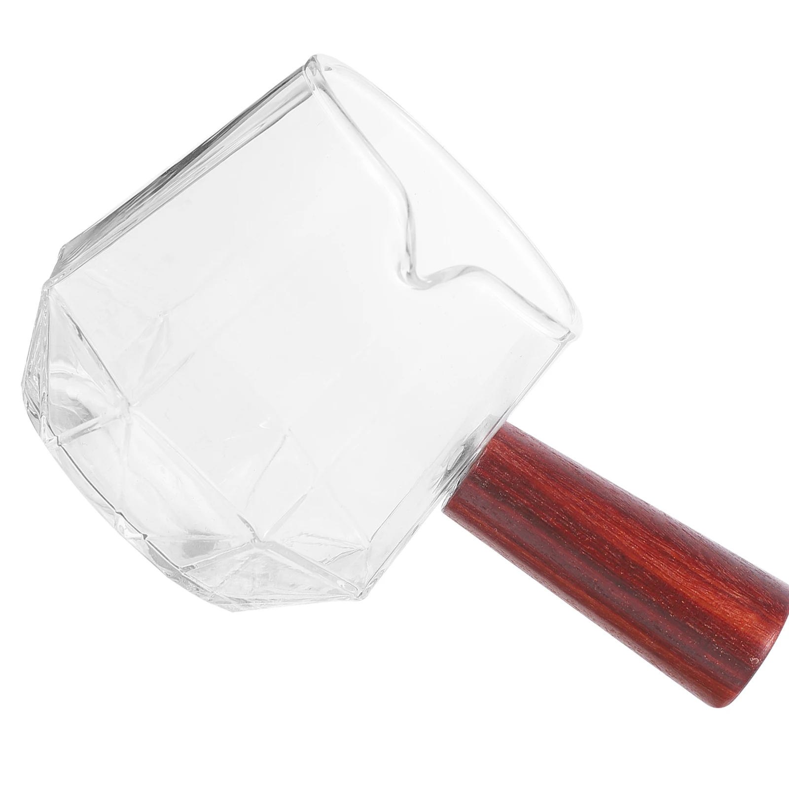 

Coffee Measuring Cup Milk Pitcher Latte Glass Creamer Jar Wooden Espresso Foaming Small with Spout