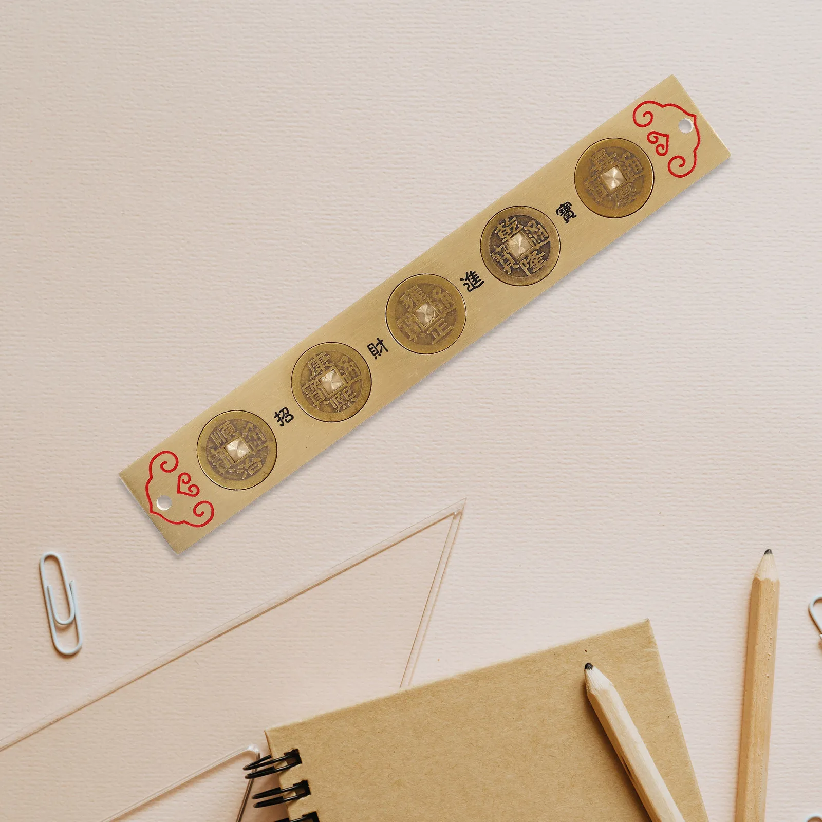 Emperor Coin Measurement Ruler Vintage Brass Decorative Multi-Function Ruler for Painting Coin Craft Home Office Use