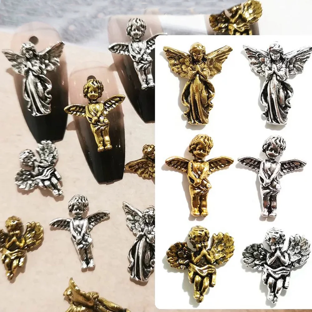 10pcs Baroque Angel Nail Art Charm 3D Retro Gold/Silver Jesus Angel Baby Nial Decoration DIY Baroque Design Nail Accessories