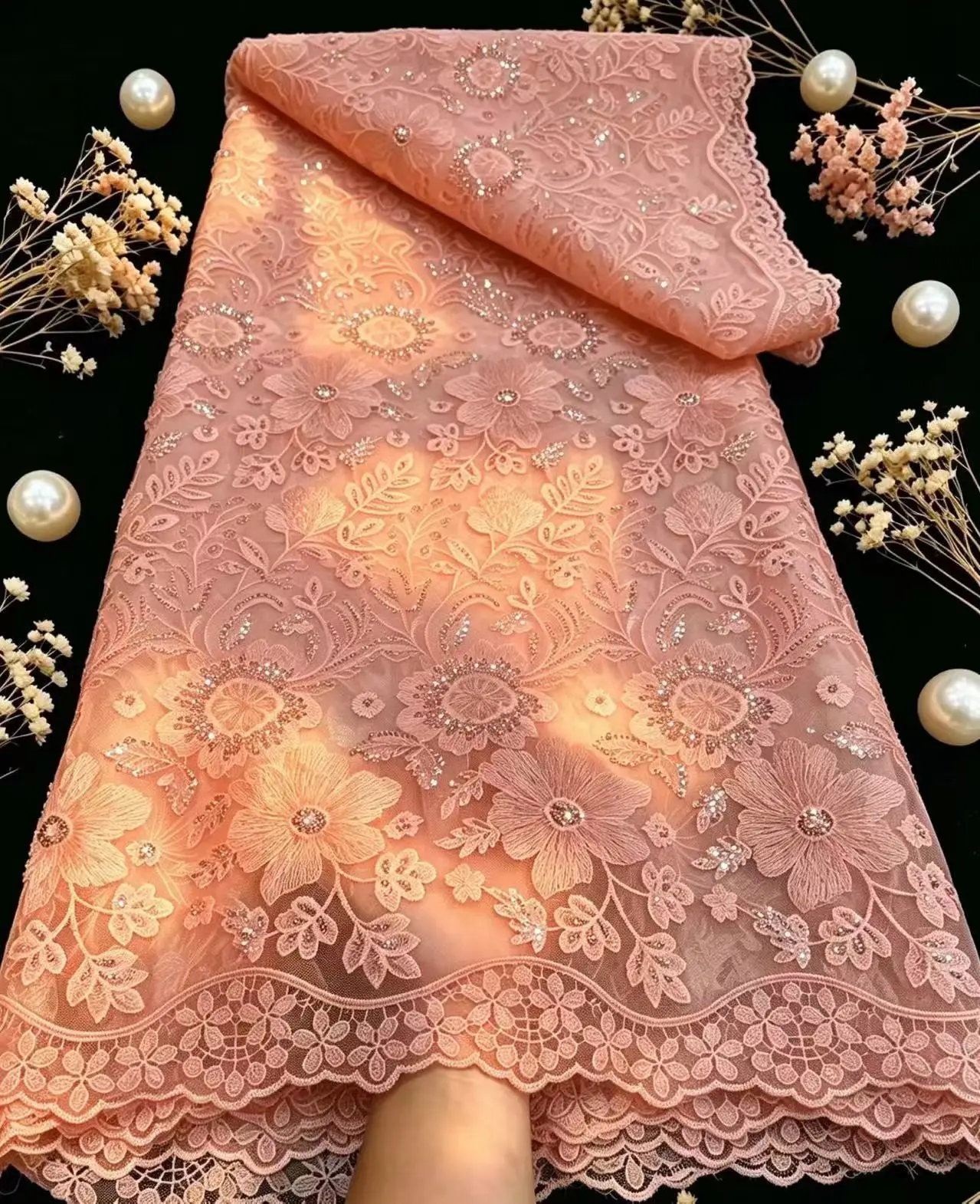 Pure French Tulle Net Sequins Lace Fabric High Quality 2026 African Wedding Lace Fabric For Women Evening Party Dresse 5Yadrs view 4