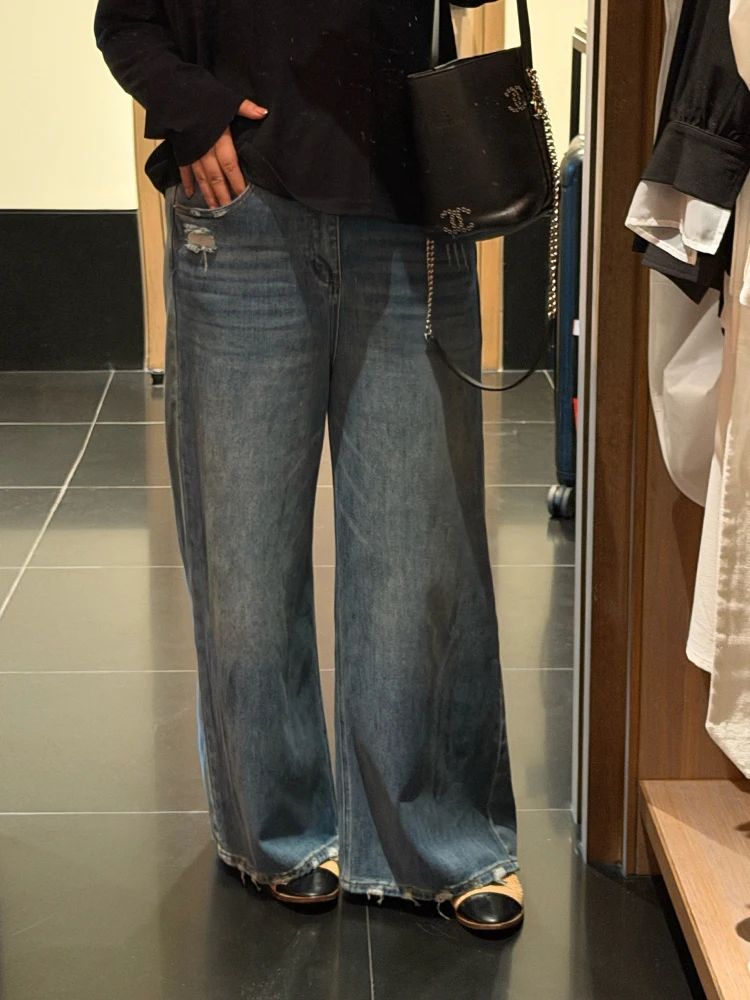 

Женские джинсы с высокой талией и широкими штанинами, больших размеров, винтажные, с эффектом потертости, свободного кроя, повседневные, джинсовые брюки-карандаш XiaoXin