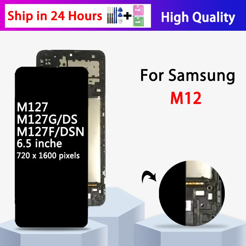 Alta qualidade para samsung m12 m127 display lcd digitador da tela de toque completo SM-M127FN/ds lcd peças reparo substituição