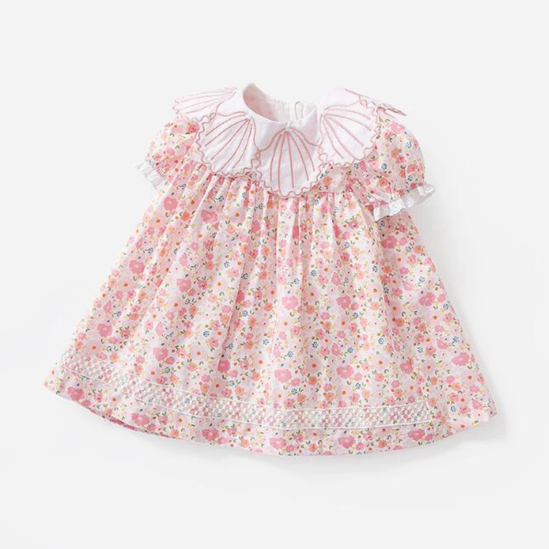 Sweet Lace Collar Kids Baby Girls Dress Kids Baby Girls Short Sleeve Printing Dress Summer Kids Baby Girl Dress Children Clothes