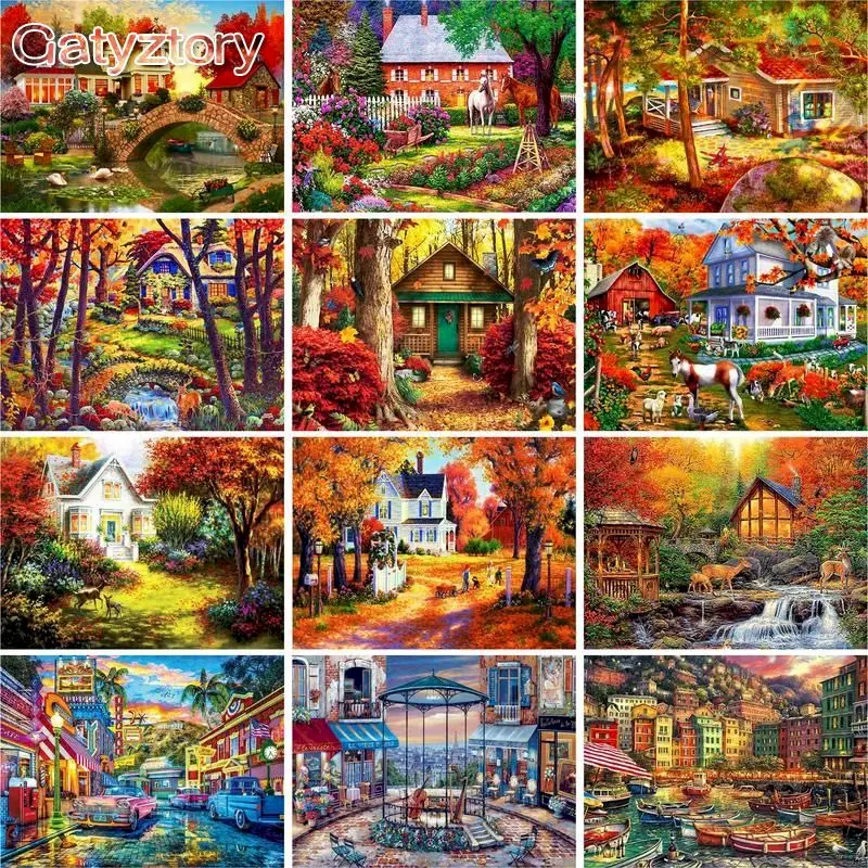 

GATYZTORY 60x75cm Frame Town DIY Painting By Numbers Kit Landscape Coloring By Numbers Acrylic Canvas Painting For Home Gift