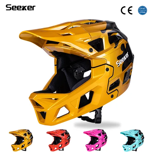 Imagen 1 del producto Casco de bicicleta SEEKER, casco de carreras de cuesta abajo en carretera de montaña, casco integral todoterreno de cobertura completa de una sola pieza
