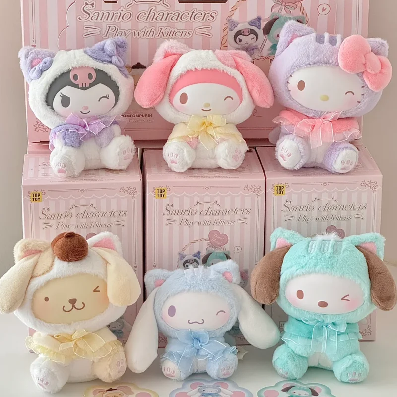 

2025 New Original Sanrio Characters Play With Kittens Series Blind Box Trendy Toys Collectible Figures Pendant Keychain Gifts