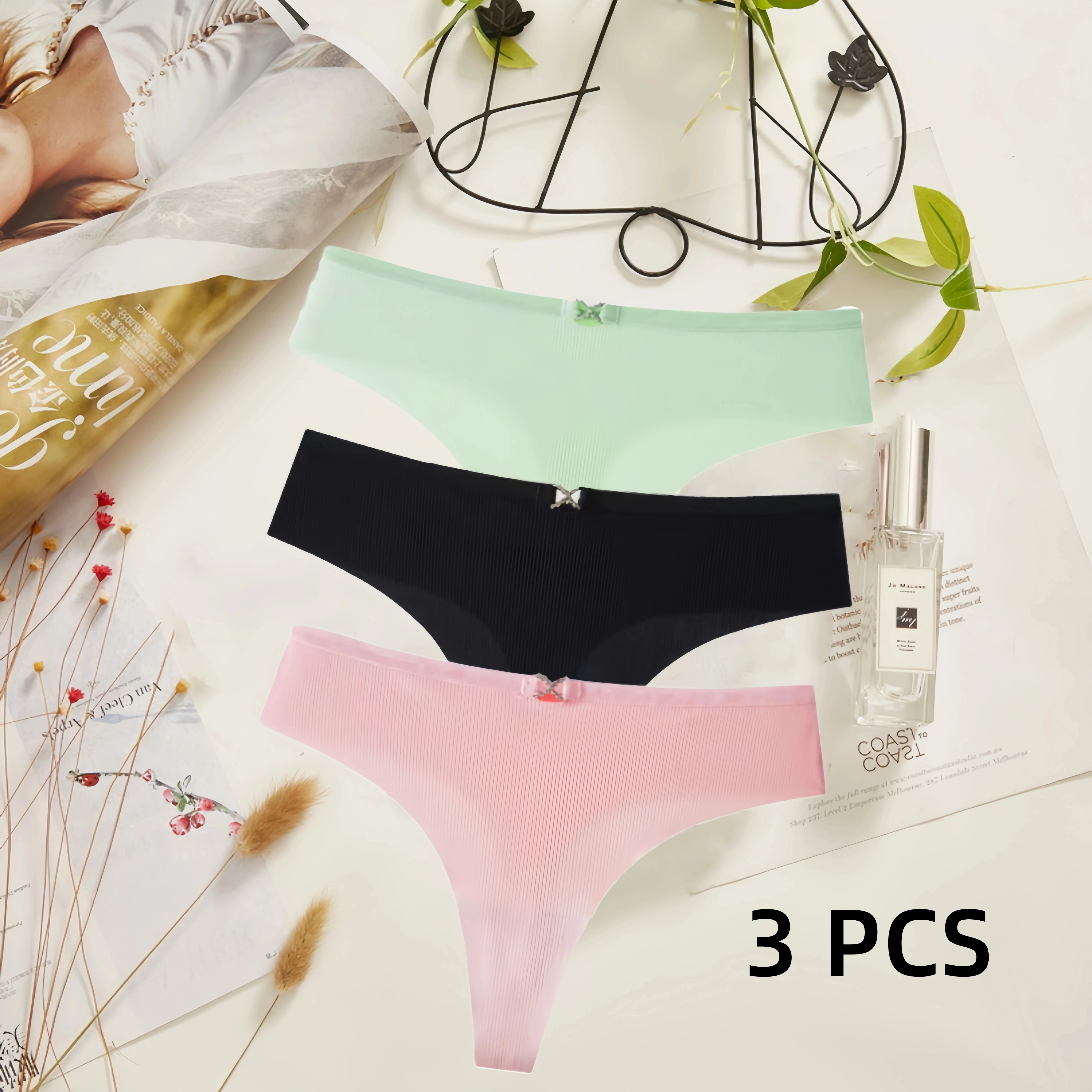 

3PCS Sports Women's Cotton Bottom Crotch Comfortable Underwear Ice Silk Stripe Japanese and Korean Style Traceless