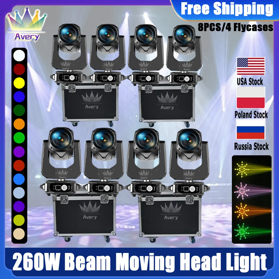 0 Tax 8Pcs Beam 10R 260W Moving Head Stage Light Prism Raibow DMX512 DJ Disco Party Wedding Equipment With Flightcase Led Spot