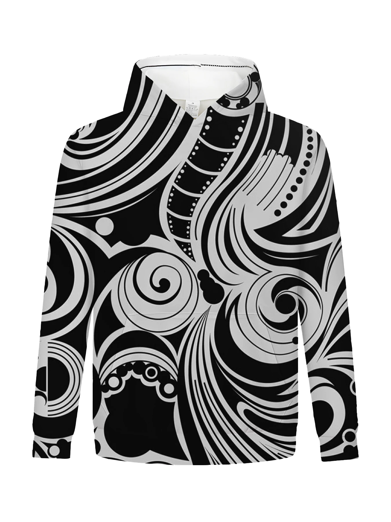 New fall and winter senior street men's hoodie 3D digital printing abstract stereoscopic black and white lines  youth clothing