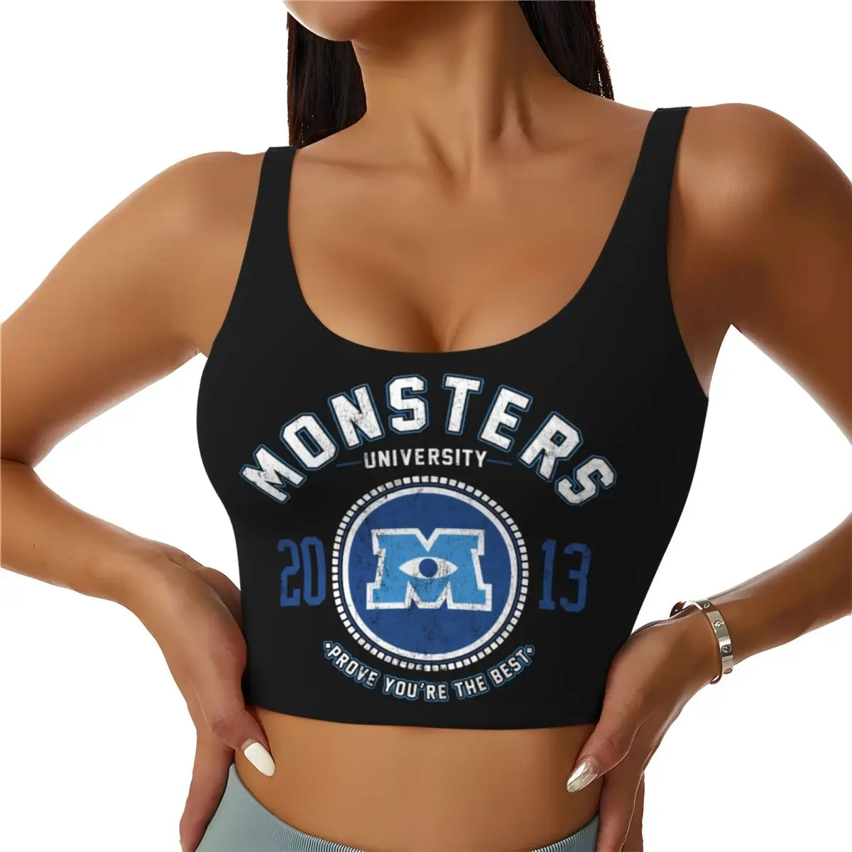 Custom Women's Monsters University Anime Sports Bra High Impact Gym Workout Running Crop Tank Tops