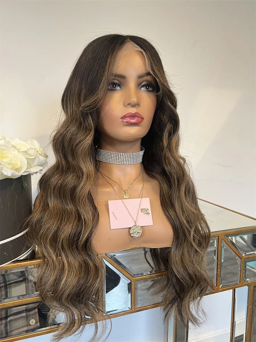 Futura japanese fiber wig Loose Deep Wave Brown Honey Blonde Highlights synthetic Lace Wig 13x4 Free Parting Glueless Women Wigs