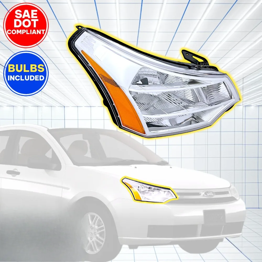 For 2008-2011 Focus S|SE|SES|SEL Passenger Headlight with BULB (Chrome Trim) RH