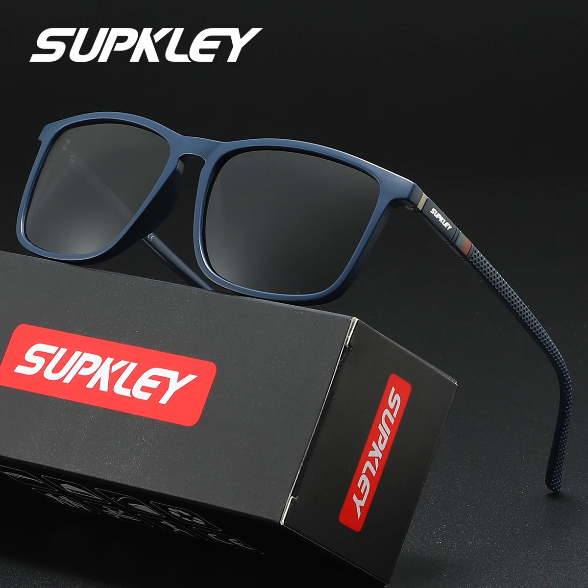 SUPKLEY 1 Stück Sportbrille, klassisch, quadratisch, polarisiert, Herren-Sonnenbrille, PC-Rahmen, modische UV400-Sonnenbrille für Damen und Herren – Detail 3