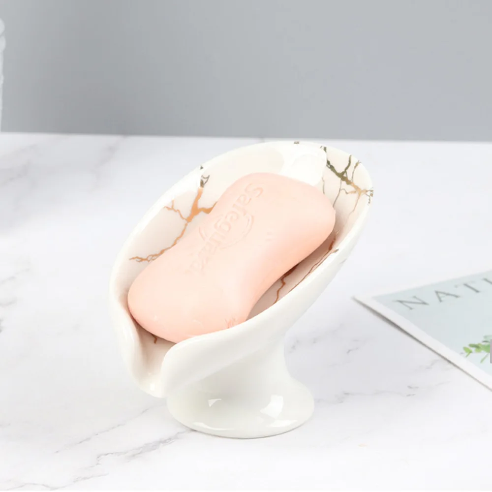 Modern Luxury Ceramic Soap Holder Bathroom Supplies Marble Soap Box Soap Case Container Water Guide Hole Dish Storage Plate