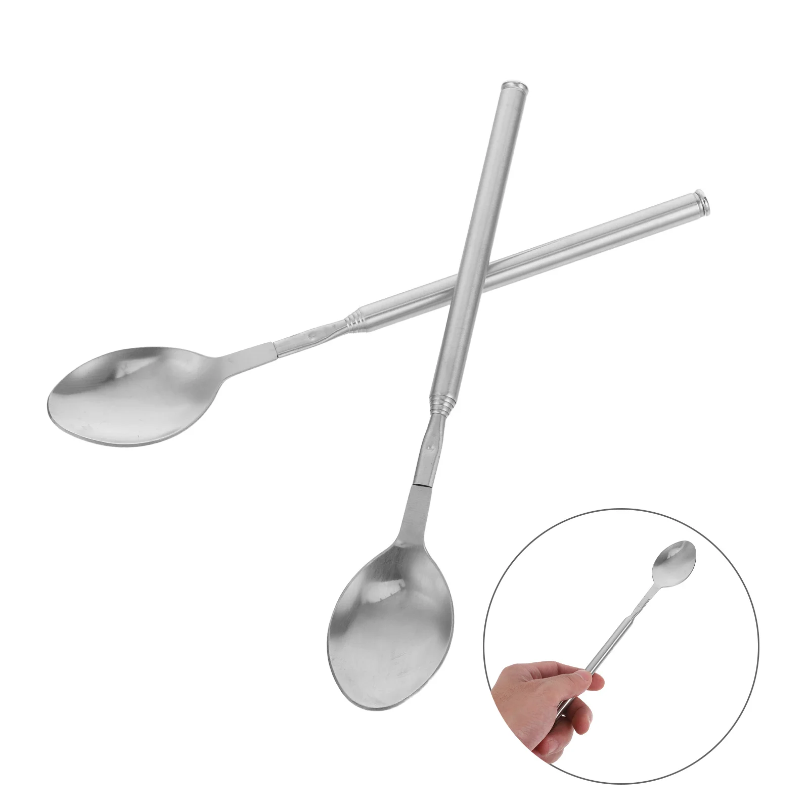 

2Pcs Telescopic Stainless Steel Spoon 20.5-63.5cm Extendable Retractable Cooking Mixing Serving Spoon Outdoor Dining