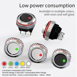 LANBOO 16MM round rocker switch, high current 7A, 2NO/2NO2NC optional, chrome-plated button or oxidized black button optional