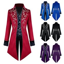 Men Steampunk Gothic Victorian Jacket Vintage Purple Velvet Tailcoat Medieval Frock Coat Uniform Renaissance Costume Homme XXXL