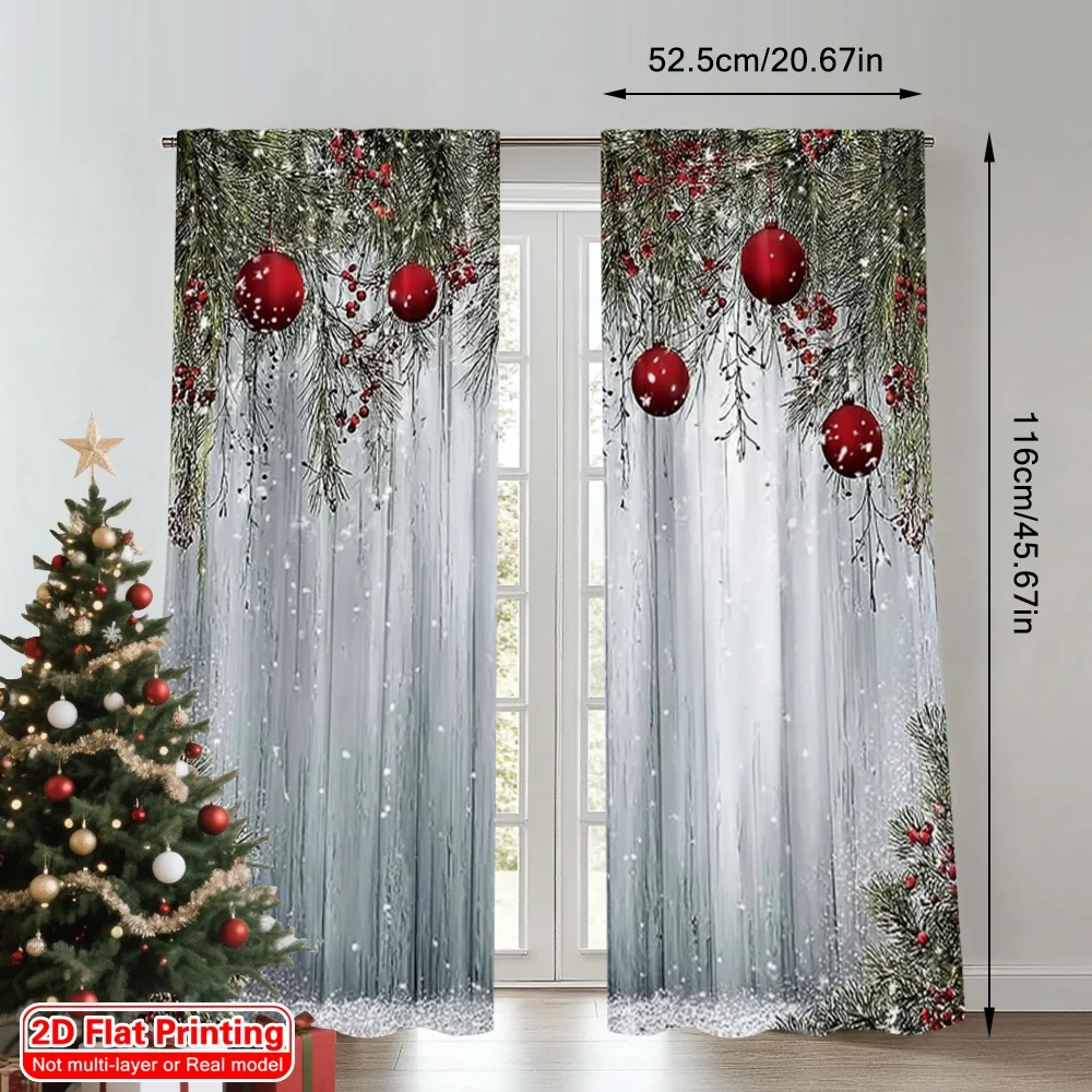 2pcs 2D flat printing Christmas Party Curtains Cedar belt Digital Printed Polyester Drapes Festive Holiday Perfect for Entryway