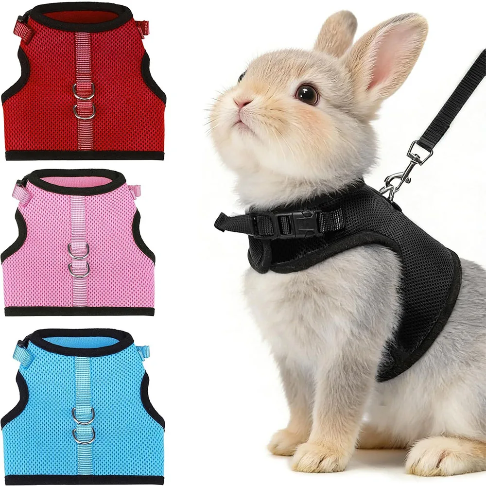 

Random 3PCS Bunny Rabbit Harness and Leash Set, Escape Proof Adjustable Small Pet Harness,Soft Breathable Mesh Vest Bunny Outfit