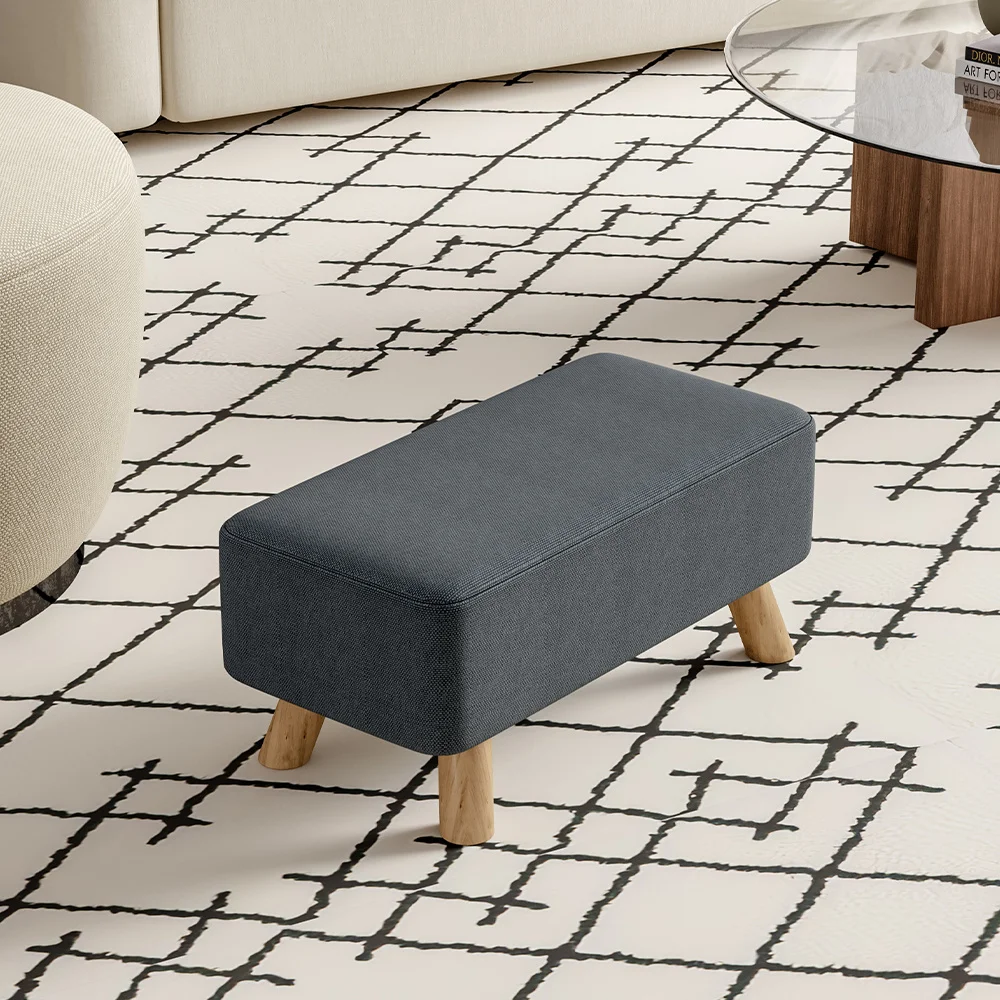 Linen Fabric Padded Stool Living Room Footstool