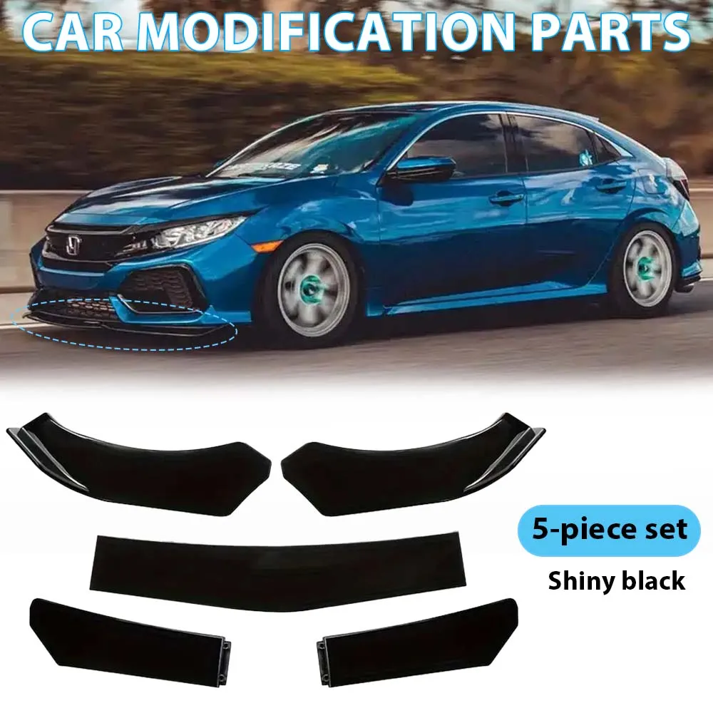 

Glossy Black Car Front Bumper Lip Splitter 5pcs/Set Spoiler Diffuser Cover Trim ABS Material Adjustable Separators Bumper Kit
