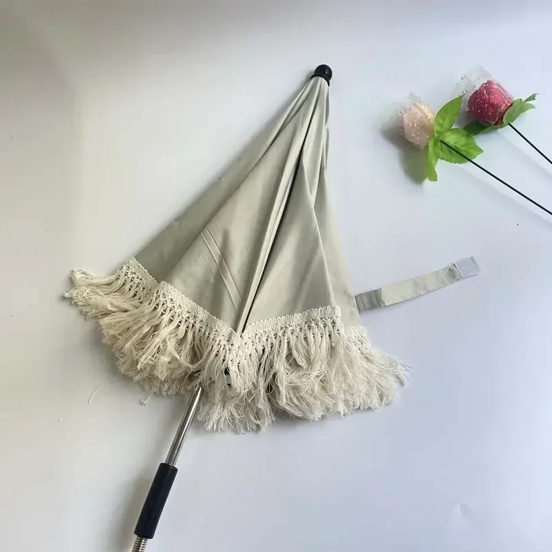 Letni parasol z ochroną UV Boho Tassel Beige Outdoor Beach Parasole przeciwsłoneczne Rekwizyty fotograficzne dla dzieci Akcesoria do wózków