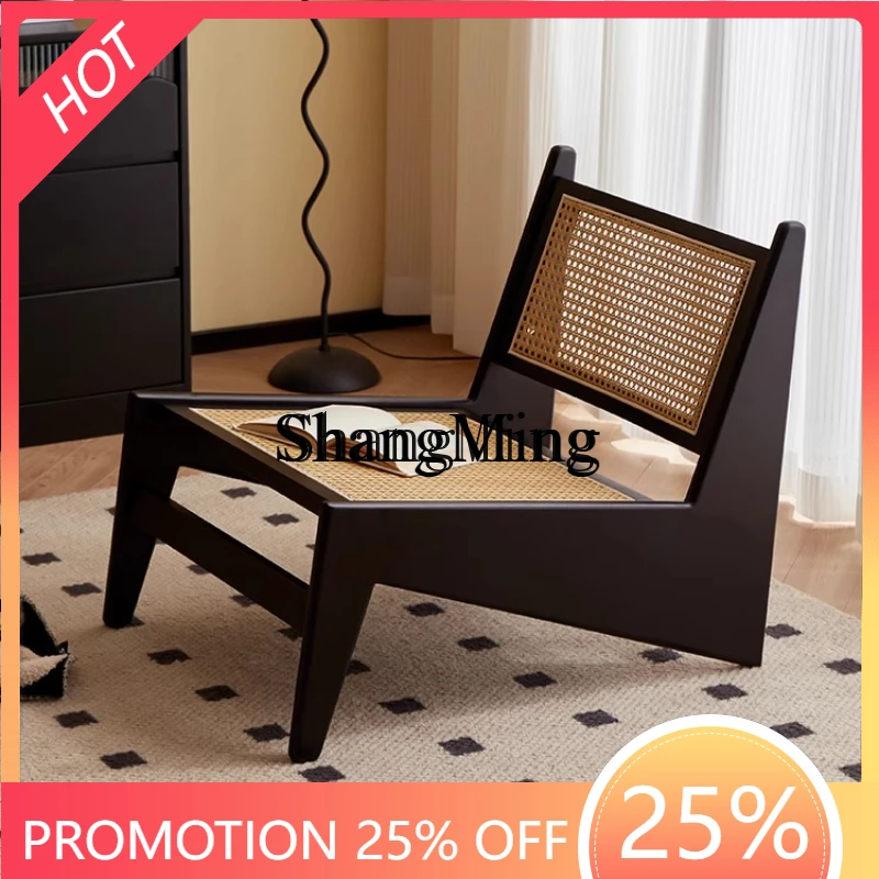 

SM New Solid Wood Leisure Sofa Chair Living Room Single Chair Minimalist Creative Black Retro Chair