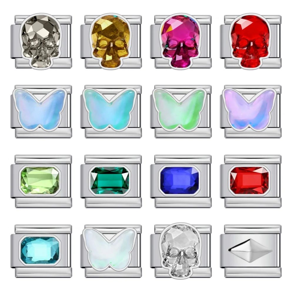 Mode Bunte Y2K Schädel Schmetterling Quadrat Bild Italienischen Link Fit 9mm Edelstahl Schmuck Machen Charms Armbänder DIY Geschenke