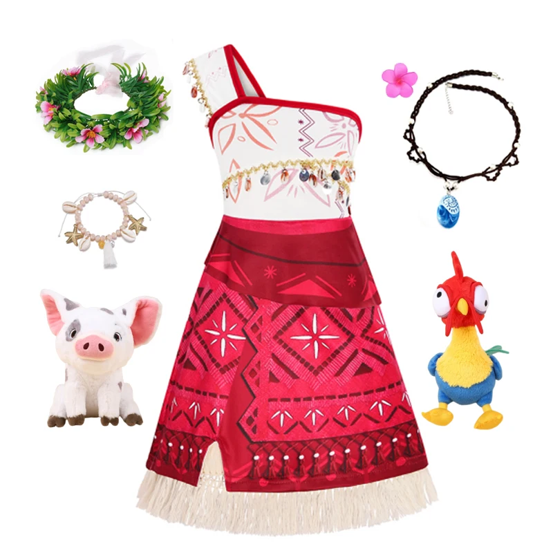 Girls New Movie Moana 2 Dress Halloween Party Adventure Costume Girl Princess Fancy Clothes Children Vaiana Pet Pig Outfit