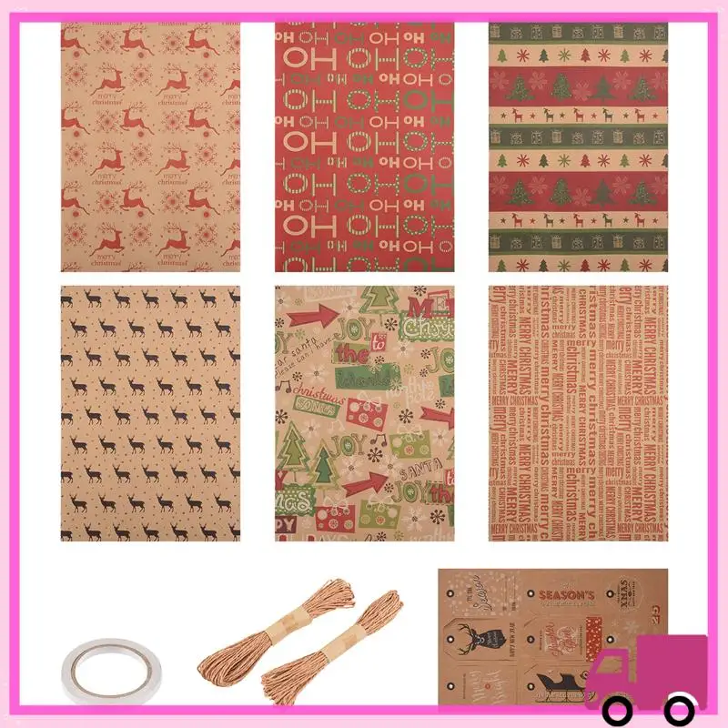 Compact 6 Pack Wrapping Paper Sheets,For Christmas Birthday Party Wrapping Paper Set Gift Wrap Papers