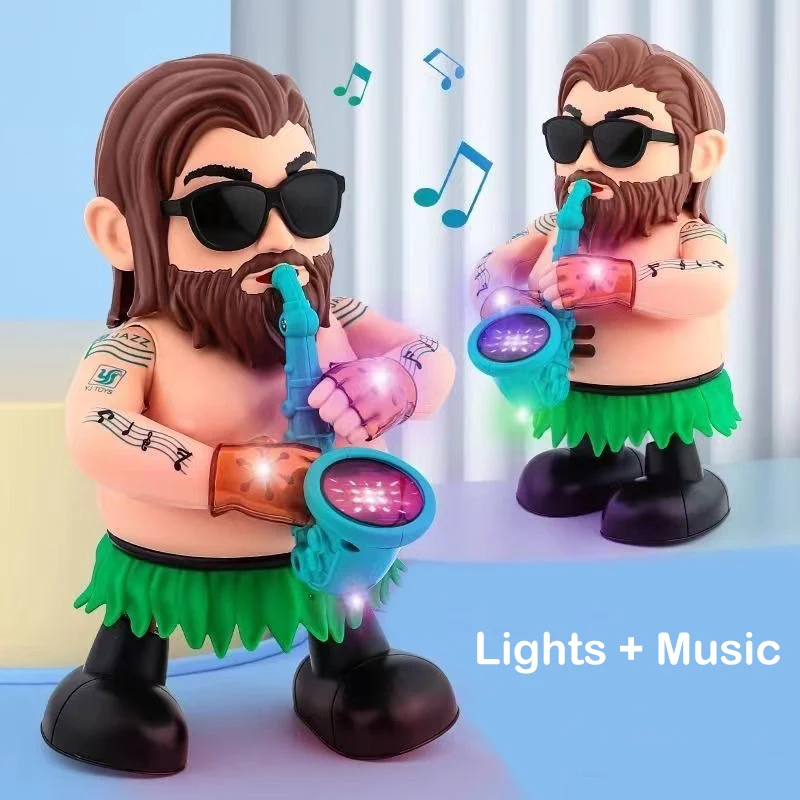 Saxofonista de baile eléctrico divertido para niños, oscilante izquierdo y derecho con luces, música, juguetes para niños, regalos de cumpleaños