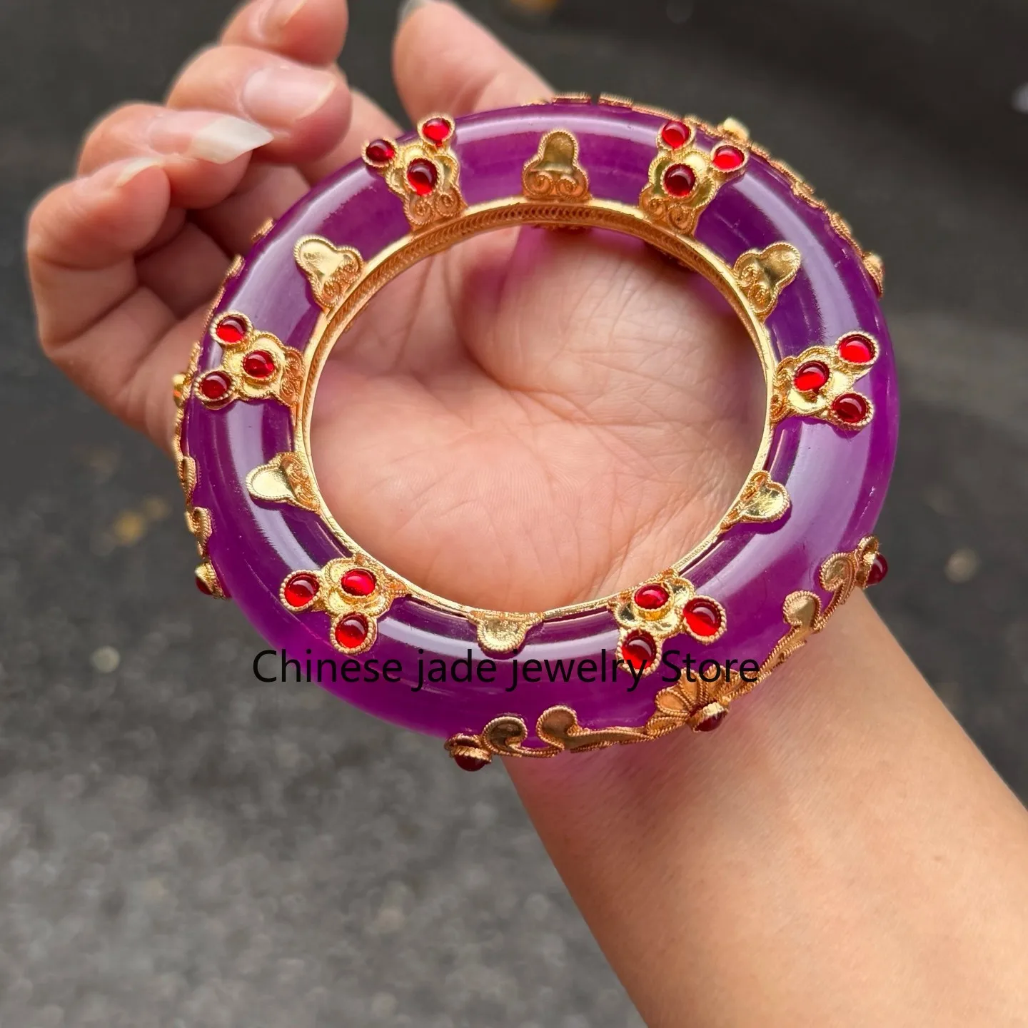 Real Natural high Ice Myanmar purple Jade jadeite bracelets bangle 60MM