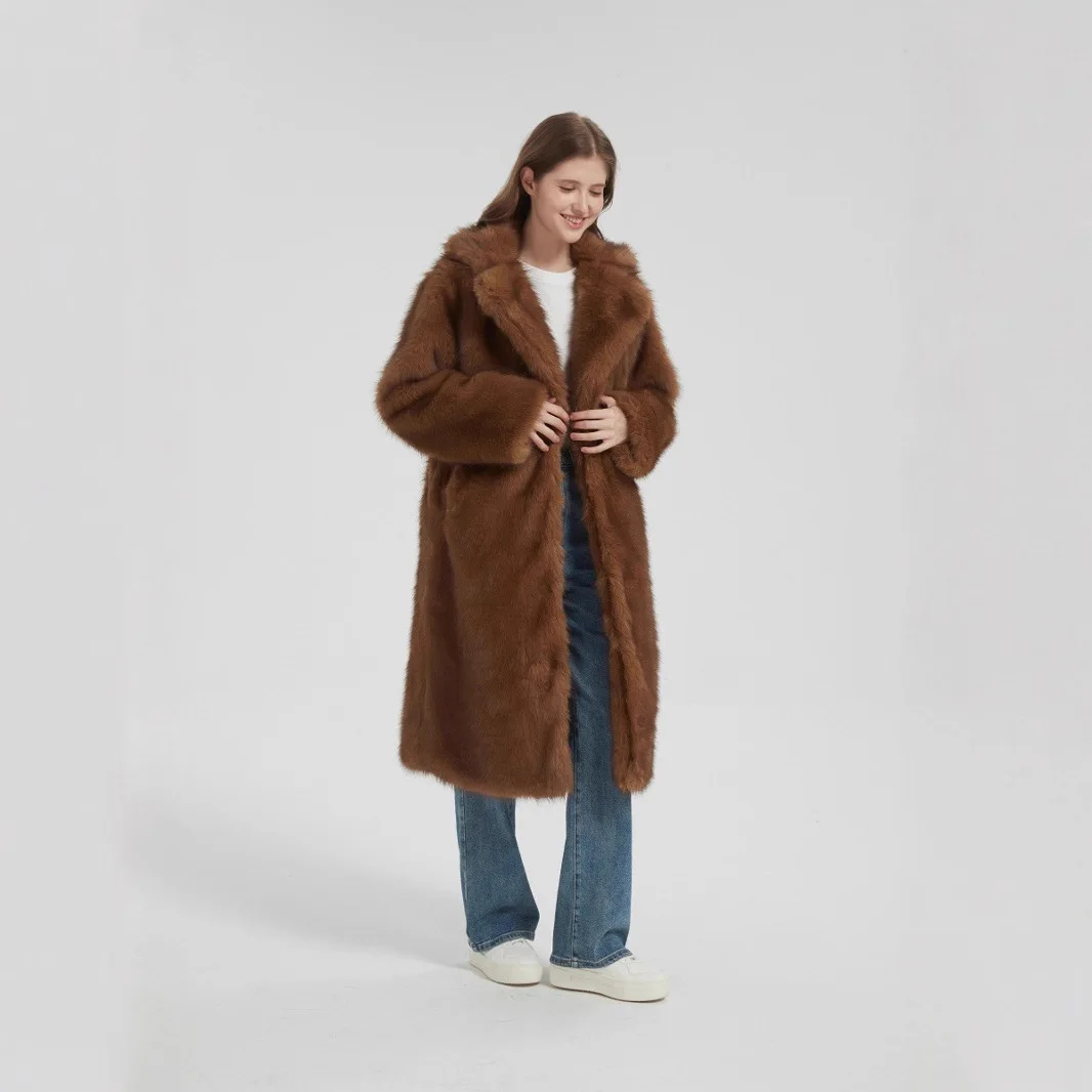 2025 herbst Winter frauen Lange Faux Pelzmantel Einfarbig Eco Pelzmantel Jacke Für Weibliche Slouchy-Stil dame Gefälschte Pelz Jacke
