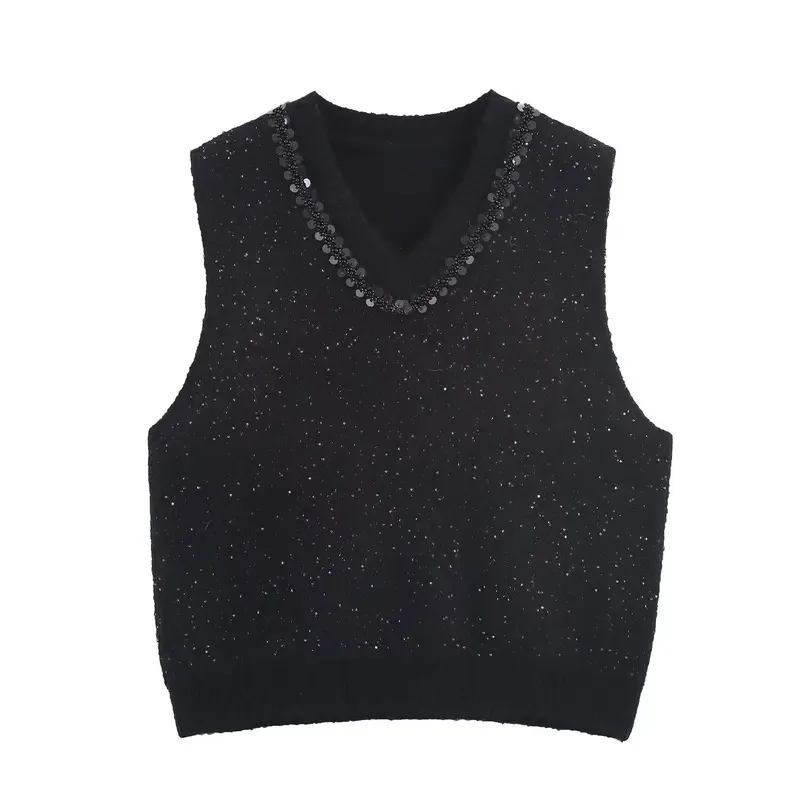 Suéter de punto sin mangas con cuello en V para mujer, Jersey de moda de estilo coreano, Top para otoño, chaleco de moda que combina con todo 2025