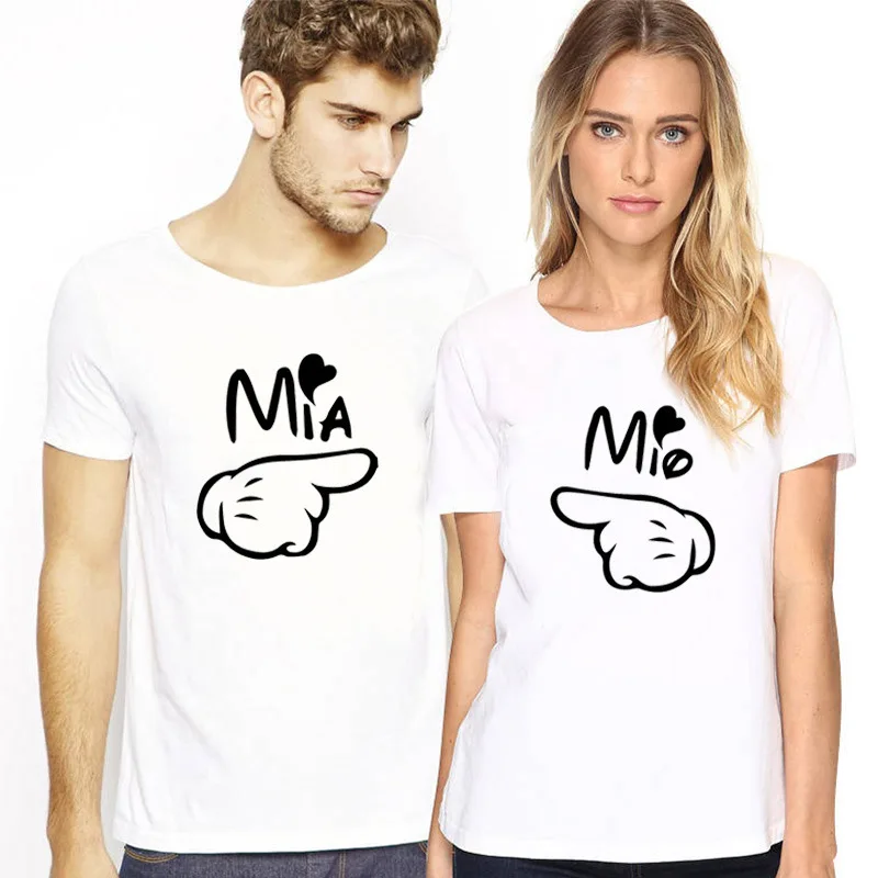 Italian Mia Mio Heart Print Couple T Shirt Short Sleeve O Neck Women Loose Tshirt Fashion Lovers Tee Shirt Tops Clothes